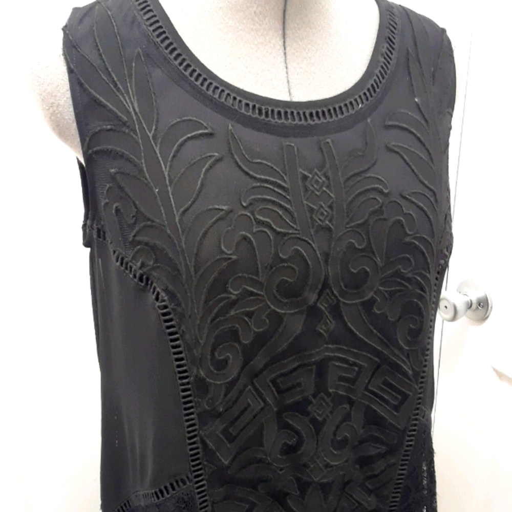 Midi Embroidered Sleeveless Black Lace Party Cocktail Dress 1920's Trend